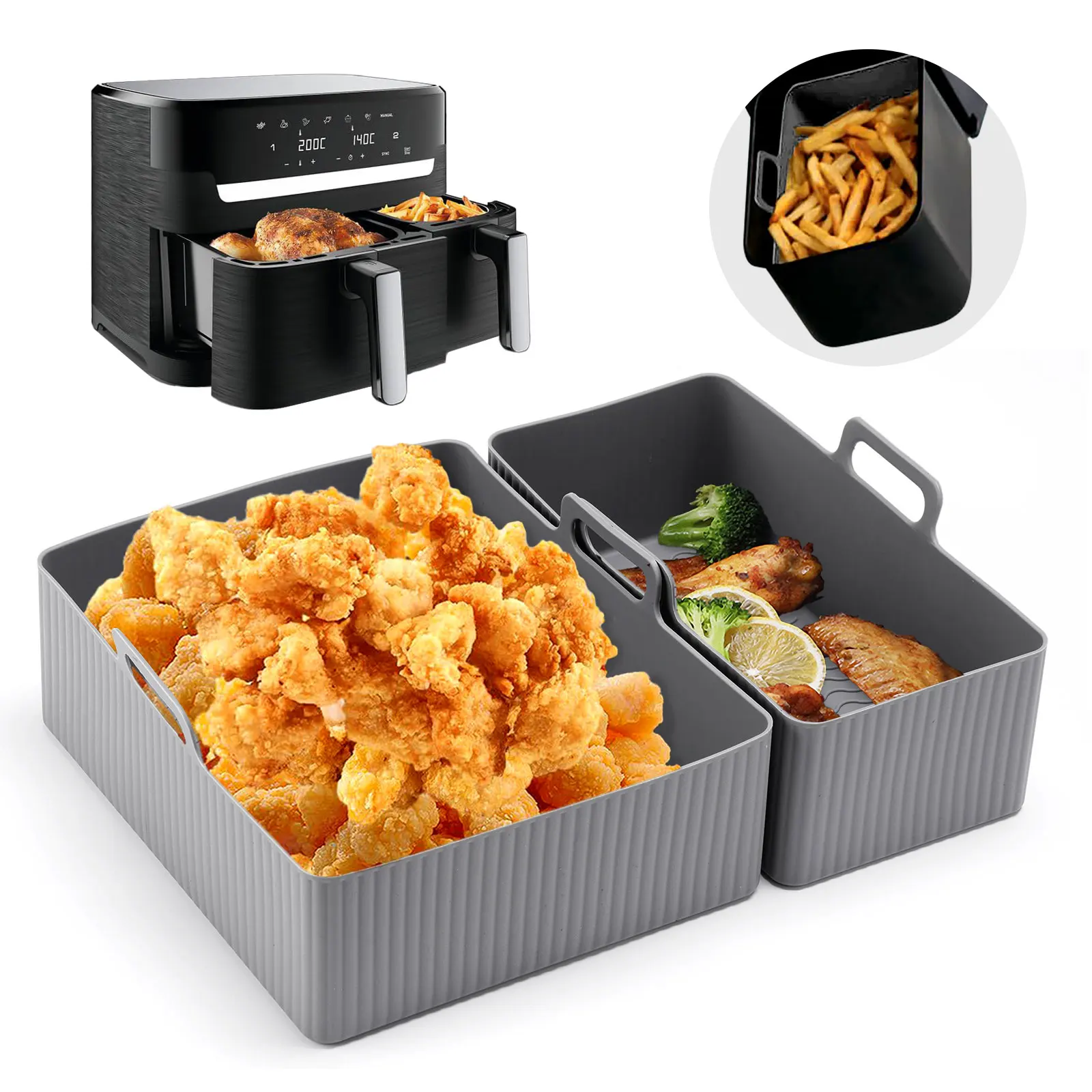 2pcs Set Silicone Air Fryer Ma - Air Fryer Silicone Pot Liner ulasan dan harga